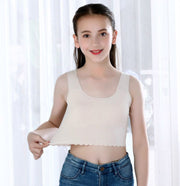 タンクトップ ブラトップ ジュニア キッズ 子供 女の子 カップ付きインナー 肌着 ノンワイヤー シームレス Uネック 無地 胸二重