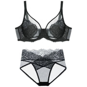 ブラジャー ショーツ セット フルカップブラ シースルー ワイヤーブラ スタンダードショーツ 下着 女性用 レディース 婦人 レース 透け感 メッシュ 背中ホック おしゃれ かわいい