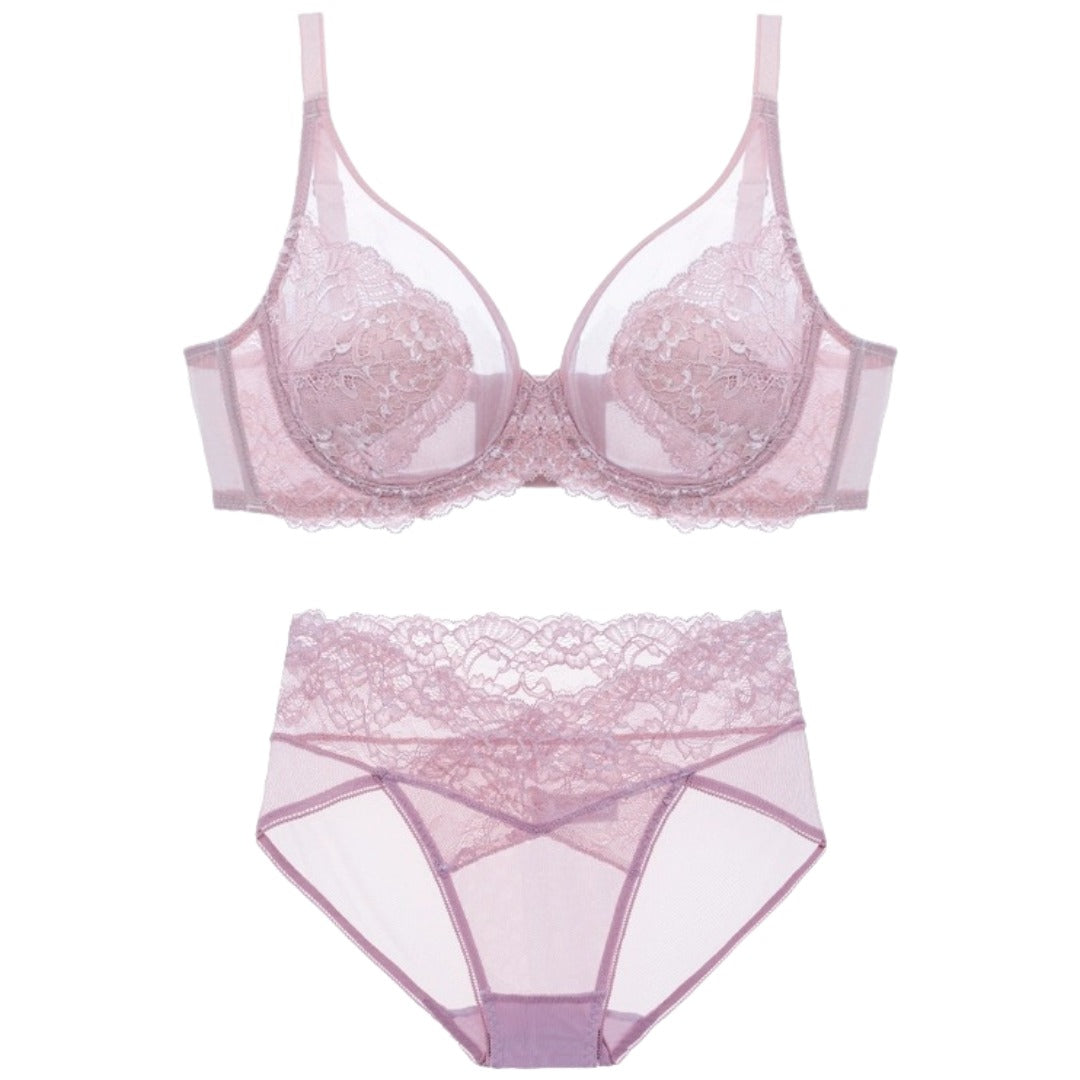 ブラジャー ショーツ セット フルカップブラ シースルー ワイヤーブラ スタンダードショーツ 下着 女性用 レディース 婦人 レース 透け感 メッシュ 背中ホック おしゃれ かわいい