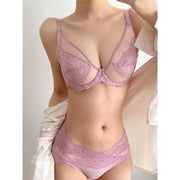 ブラジャー ショーツ セット フルカップブラ シースルー ワイヤーブラ スタンダードショーツ 下着 女性用 レディース 婦人 レース 透け感 メッシュ 背中ホック おしゃれ かわいい