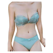 ブラジャー ショーツ 上下セット レディース ストラップレス ノンワイヤー 下厚パッド セット 2WAY 3／4カップ レース 下着 蝶 可愛い 小胸さん向け 大人かわいい 肩紐なし デート