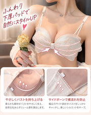 ブラジャー ショーツ 上下セット レディース ストラップレス ノンワイヤー 下厚パッド セット 2WAY 3／4カップ レース 下着 蝶 可愛い 小胸さん向け 大人かわいい 肩紐なし デート