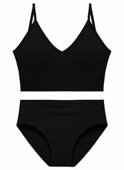 ブラジャー ショーツ 2点セット レディース 女性 インナー 下着 スポーツブラ 3/4カップ ノンワイヤー ハーフトップブラ パッド入り スタンダードショーツ リブ 無地 単色 シンプル カジュアル 普段使い デイリー 婦人用