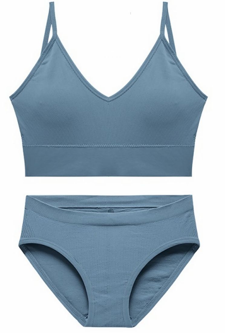 ブラジャー ショーツ 2点セット レディース 女性 インナー 下着 スポーツブラ 3/4カップ ノンワイヤー ハーフトップブラ パッド入り スタンダードショーツ リブ 無地 単色 シンプル カジュアル 普段使い デイリー 婦人用