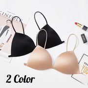 三角ブラ ノンワイヤー ブラジャー レディース インナー 単品 下着 ブラトップ 無地 細ストラップ 肩紐細め セクシー シンプル おしゃれ 女性用 婦人用 黒 ベージュ