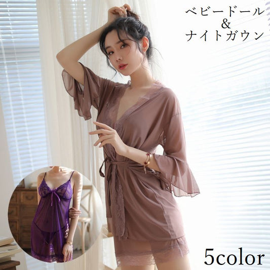 セクシーランジェリー 2点セット ベビードール ナイトガウン レディース レース 商品画像