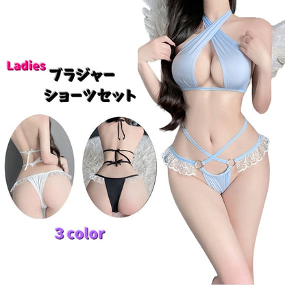 ブラジャーショーツセット ホルターネックブラ ノンワイヤー レディースインナー セクシーランジェリー 紐 商品画像