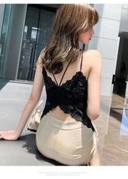 キャミソール レディース 女性用 カップ付き 総レース 透け感 背中開き バックオープン Vネック ダブルストラップ 無地 セクシー おしゃれ レーシー ノースリーブ インナー トップス ブラック ホワイト 黒 白