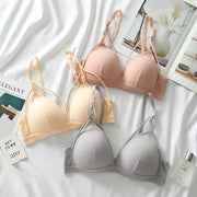 ノンワイヤーブラ ブラジャー レディース インナー 女性用 下着 フルカップ リブ 3列 2段ホック シンプル 無地 婦人用 ナチュラル