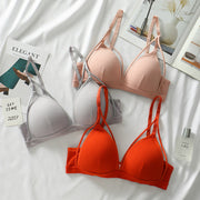 ノンワイヤーブラ ブラジャー レディース インナー 女性用 下着 フルカップ リブ 3列 2段ホック シンプル 無地 婦人用 ナチュラル