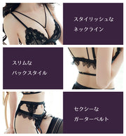 ブラジャー ショーツ ガーターベルト 3点セット ランジェリー レディース 下着 インナー 三角ブラ Tバック レース シースルー セクシー かわいい 黒