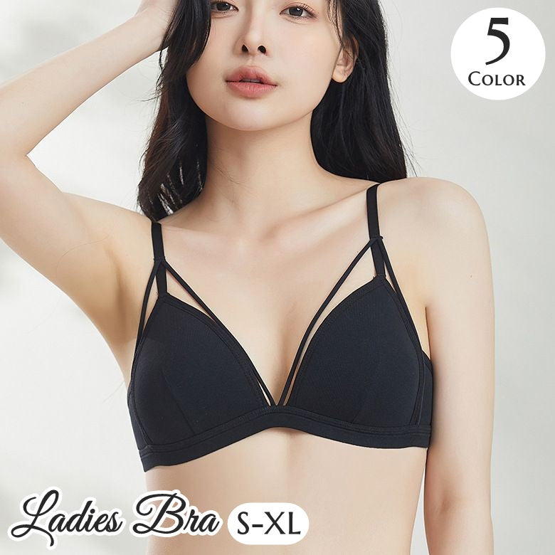 ブラジャー 三角ブラ 単品 レディース 女性 婦人 ノンワイヤー 下着 インナー パット付き パット一体型 無地 単色 Vライン 深Vネック シンプル 上品 セクシー 普段使い デイリー