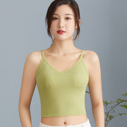 ブラトップ カップ付き キャミソール インナー 下着 レディース 女性 婦人 Uネック ラウンドネック 短め ショート丈 シンプル 肩紐調節可能 無地 単色 デイリー 普段使い スポーツ 運動 リラックス