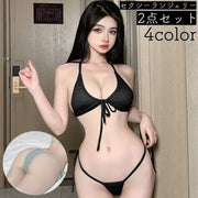 セクシーランジェリー 2点セット レディース ブラジャー ショーツ 紐パン 単色 セクシーコスチューム 水着風コスチューム ビキニ セクシー 可愛い
