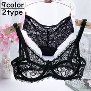 ブラジャー ショーツ 2点セット 上下セット パンツ レディース 女性用 下着 インナー 3/4カップ シースルー 透け感 総レース 肩紐調節可能 おしゃれ セクシー