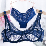 ブラジャー ショーツ 2点セット 上下セット パンツ レディース 女性用 下着 インナー 3/4カップ シースルー 透け感 総レース 肩紐調節可能 おしゃれ セクシー