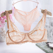 ブラジャー ショーツ 2点セット 上下セット パンツ レディース 女性用 下着 インナー 3/4カップ シースルー 透け感 総レース 肩紐調節可能 おしゃれ セクシー