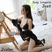 セクシーランジェリー 3点セット ナイトガウン ブラジャー Tバックショーツ レディース レース シフォン 勝負下着 シースルー インナー 女性下着 ナイトウェア パンツ パンティ オープンクロッチ 穴あきショーツ コスプレ コスチューム 透け感 刺繍 花柄 フラワー ホワイト ブラック おしゃれ かわいい 可愛い フェミニン 大人女子 婦人 フリーサイズ