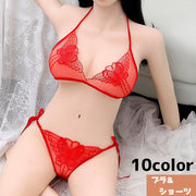 ブラ&ショーツ 上下セット 2点セット レディース 女性 下着 インナー 三角ブラ Tバック 紐パン レース シースルー 透け感 おしゃれ 上品 かわいい セクシー