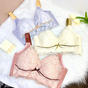 ブラジャー フルカップ 単品 レディース レース リボン ノンワイヤー 小さく見せる 脇高 着やせ 大きいサイズ有 女性下着 インナー 4段 3列ホック おしゃれ かわいい フェミニン エレガント