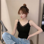 キャミソール レディース トップス Vネック フリル シワ感 ショート丈 シンプル 無地 おしゃれ かわいい インナー カップ ハイウエスト 女性 大人女子 フェミニン カジュアル