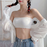 ストラップレスブラ チューブブラ パッド入り 一体型カップ 取外し可能 チューブトップ レディース 女性 婦人 インナー 下着 3段ホック フリル リブ シンプル お洒落