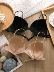 三角ブラ レディース ノンワイヤーブラジャー 下着 インナー シームレス モールドカップ 3／4カップ 深Vネック 美背中 薄手