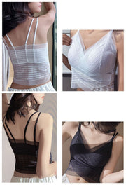 ブラトップ ハーフキャミ レディース ショート丈 ノンワイヤー 3／4カップ 脇高 インナー 美背中 シースルー セクシー 春夏