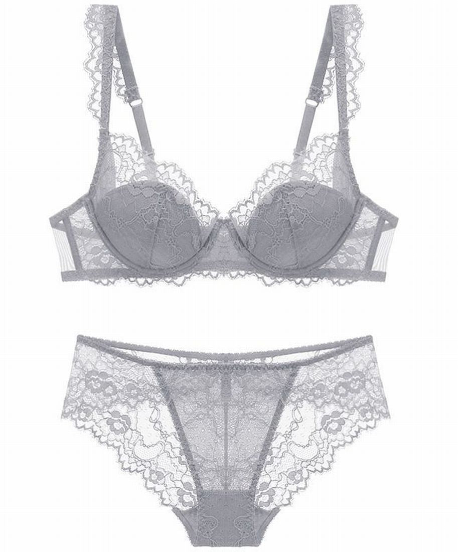 ブラジャー ショーツ 上下セット ワイヤーブラ 下着 女性用 レディース 婦人 ランジェリー 3/4カップ ヒップハンガー ローライズ 総レース 花柄 シースルー 透け感 おしゃれ かわいい
