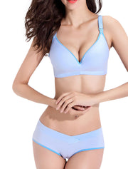 マタニティブラ ショーツ 上下セット インナー 授乳 ストラップオープン ノンワイヤー モールドカップ 無地 ボーダー シンプル パイピング バイカラー 2点セット パンツ ブラジャー レディース 下着 出産準備