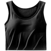 ブラトップ カップ付き キャミソール タンクトップ インナー 下着 レディース 女性用 Uネック ショート丈 短め丈 無地 伸縮性 シンプル