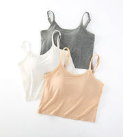 ブラトップ カップ付き キャミソール タンクトップ インナー 下着 レディース 女性用 Uネック ショート丈 短め丈 無地 伸縮性 シンプル