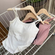 ブラトップ キャミソール カップ付き レディース 女性 婦人 トップス インナー 肌着 ノースリーブ パッド付き 袖なし 重ね着風 無地 単色 シンプル かわいい おしゃれ カジュアル