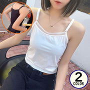 キャミソール レディース 接触冷感 ノースリーブカットソー 胸元レース デコルテ見せ チラ見え防止 美背中 スリム シンプル無地