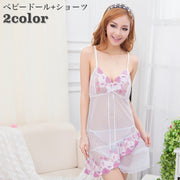 ベビードール ショーツ 2点セット レディース 女性用 ランジェリー インナー 下着 Tバック パンツ キャミソール ワンピース レース フラワー セクシー 透け感 シースルー お洒落 大人女子 婦人服