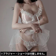 ベビードール レディース セクシーランジェリー 勝負下着 レース フリル リボン シースルー 深Vネック フレア 美背中 ミニ丈
