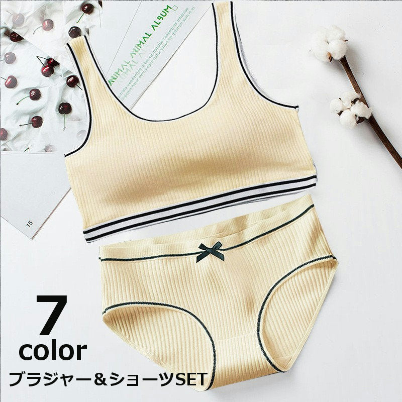 ブラジャー ショーツ 上下セット スポーツブラ ノンワイヤーブラ ハーフトップブラ スタンダードショーツ 下着 女性用 レディース カップ付き パッド付き フルバック スポーツブラ リブ ナイトブラ おしゃれ かわいい シンプル カジュアル スポーティー 中学生 高校生 学生 デイリー 普段使い
