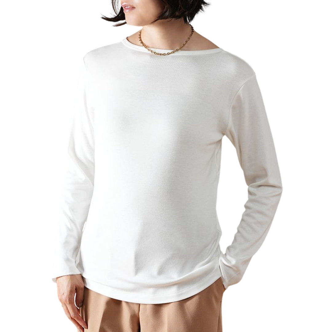 レディース 長袖tシャツ インナーレディース プラスナオ plus nao  カットソー 無地 コットン 綿  ボートネック Uネック  クルーネック トップス 10分袖 長袖   あったかインナー 敏感肌  低刺激    秋 冬 重ね着 肌着