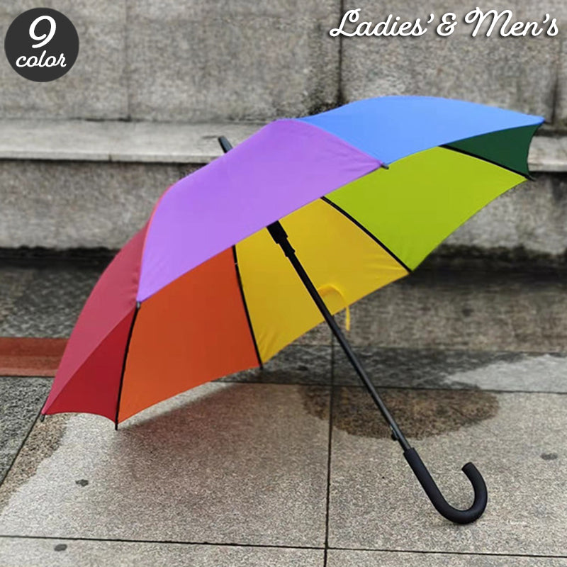 長傘 雨傘 レディース ワンタッチ ジャンプ傘 自動 8本骨 60cm 直径105cm 雨具 レイングッズ シンプル おしゃれ かわいい レインボー 虹色 アンブレラ 雨天 梅雨 女性用 婦人用 男女兼用 ユニセックス