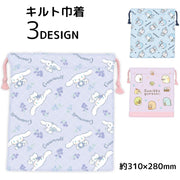 巾着袋 キルト 体操服袋 体操着入れ キッズ 子供 キャラクター お着換え袋 for 小学生 幼稚園 保育園 女の子 男の子 シナモロール ドラえもん すみっコぐらし