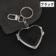 コンパクトミラー 手鏡 ハンドミラー バックチャーム キーホルダー型 折りたたみ カラビナ付き 見開き アクセサリー ハート型 ラインストーン 吊り下げ 便利 持ち運び シンプル かわいい おしゃれ ファッション雑貨