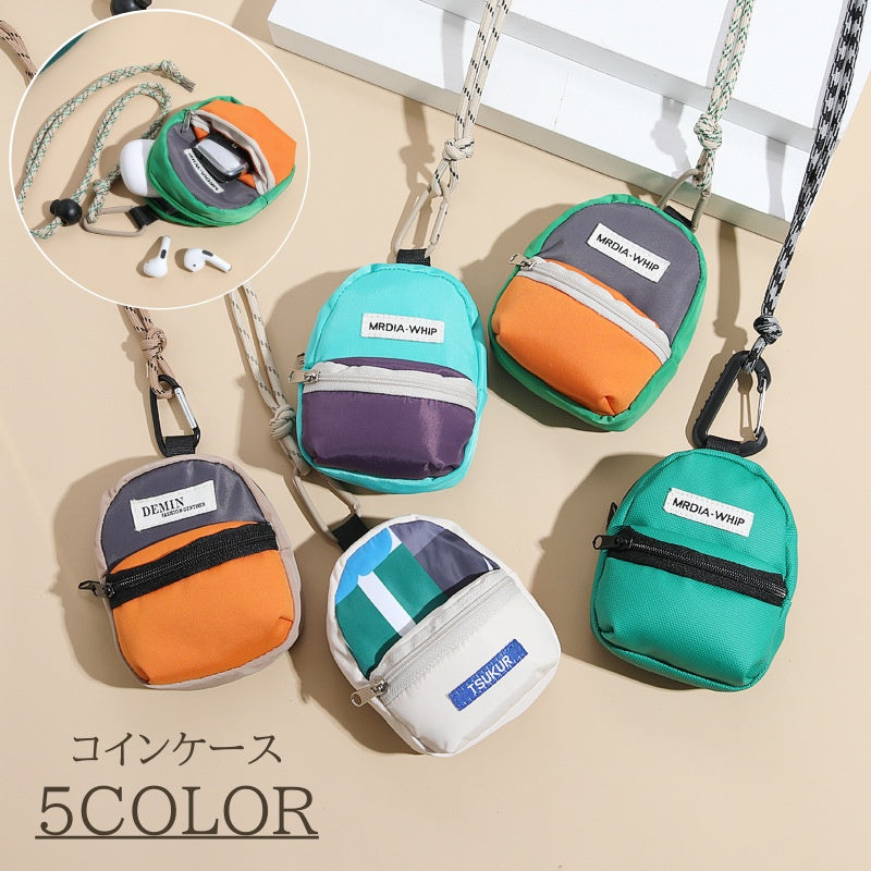 コインケース メンズ ミニ財布 財布 コインバッグ ミニポーチ マルチポーチ 小物入れ ユニーク リュック風 バッグ風 ネックストラップ 首掛け フック おしゃれ カジュアル カラビナ付き ファスナー レディース 学生 女性 男性 女子 男子 バッグチャーム