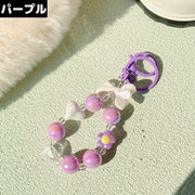 キーホルダー キーリング バッグチャーム レディース 女の子 子供 リボン 花 ハート 大粒ビーズ ナスカン付き スマホ 可愛い