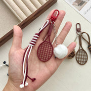 キーホルダー キーリング バッグチャーム ラケット ボール テニス ポンポン ふさふさ 飾り 揺れる 小物 アクセサリー ナスカン かわいい
