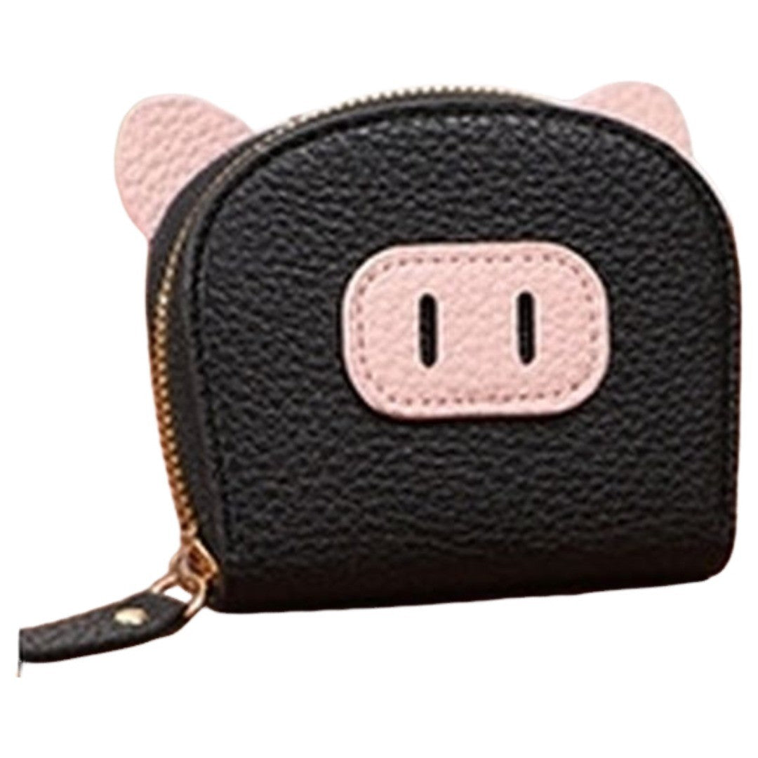 カードケース じゃばら式 ミニ財布 カード入れ お札入れ コンパクト ジャバラ 蛇腹 レディース 女性 フェイクレザー レザー調 ファスナー ぶた 豚 ブタ ユニーク かわいい