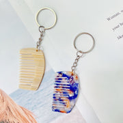 キーホルダー 櫛 クシ ミニコーム レディース 女性 ファッション雑貨 生活雑貨 日用雑貨 ヘアケア用品 ヘアケアグッズ 二重リング チェーン 総柄 カラフル ツートンカラー ポップ カジュアル 可愛い キュート おしゃれ
