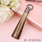 キーホルダー キーリング バッグチャーム 丸型カラビナ付き タッセル ロング PUレザー おしゃれ プレゼント ギフト 贈り物