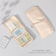 お薬ポーチ コンパクト スリム トラベルポーチ 救急箱 ポータブル 持ち運び 薬収納 ファスナー メッシュポケット コスメポーチ 化粧品ポーチ シンプル 無地 かわいい 女性 男性 便利アイテム