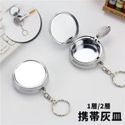 携帯灰皿 キーリング キーホルダー 1層 2層 ラウンド サークル 丸型 タバコ置き 蓋付き 喫煙グッズ 喫煙具 吸い殻入れ ミニ灰皿 小型 ポータブル 持ち歩き用 シンプル シルバーカラー