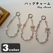 バッグチャーム キーホルダー キーリング スマホストラップ ケータイストラップ 携帯ストラップ レディース 女性 バッグ用アクセサリー スマホ用アクセサリー マルカン 丸カン ビーズ チェーン リボン型 バレエコア フェミニン ガーリー カジュアル ポップ 可愛い かわいい キュート おしゃれ 華やか